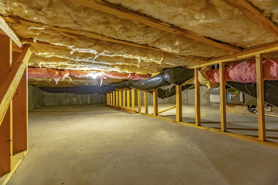 newly installed insulation in the basement